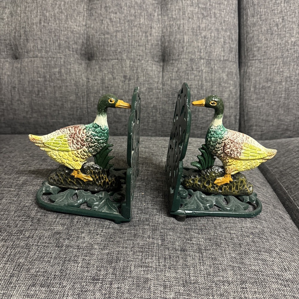 Duck Book Ends Iron Collectible Cabincore Cottage Hunter Cabin Heavy‎ Read